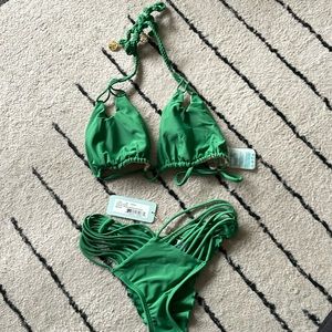 Palm Green Strappy Triangle XL Top/M bottom Bikini Set - Brand: Luli Fama